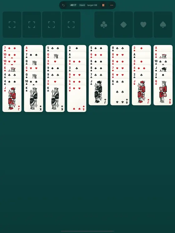 FreeCell Gauntlet on iPad: a game dealt on the teal table